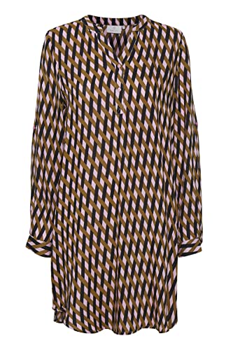 KAFFE Damska koszula tuunika z długim rękawem, luźna bluzka casual Dress, Candy Pink/Thrush Braid Print, 46