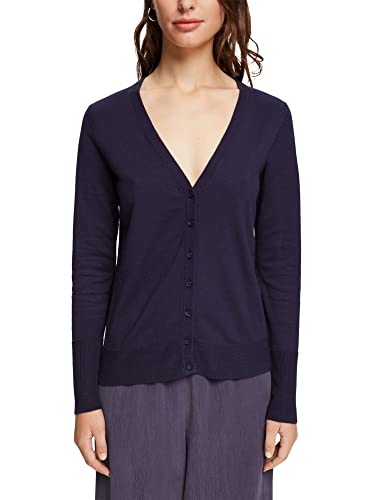 ESPRIT Kardigan z dekoltem w serek z mieszanki bawełny organicznej, 400/granatowy., S