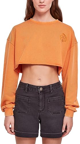 Urban Classics Damska bluza damska Cropped Flower Embroidery Terry Crewneck, Pomarańczowy vintage, XS