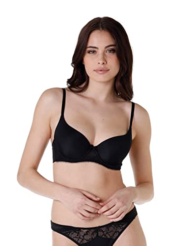 lovable italy soc. Unipersonale Contemporary koronkowy biustonosz z czarną fiszbiną 34C dla kobiet, czarny, czarny