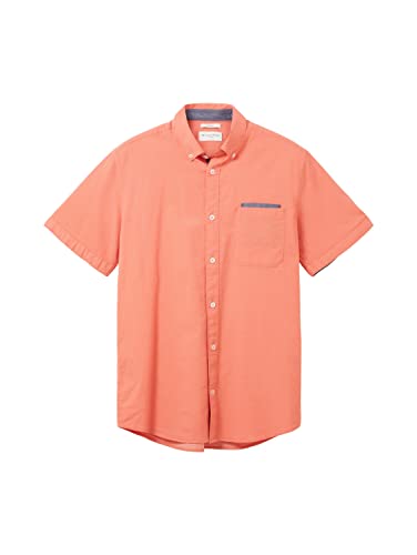 TOM TAILOR Męska koszula slim fit z krótkim rękawem z kieszenią na piersi, 32383 - Coral White Structure, M
