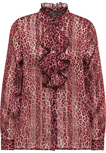 NAEMI Damska bluzka z falbankami z nadrukiem leoprint 19523976-NA01, czerwona, S, czerwony, S