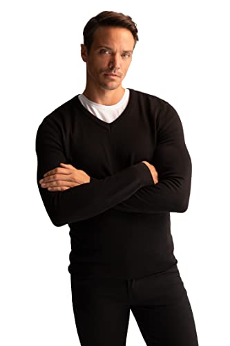 DeFacto Męski sweter z dzianiny z długim rękawem, okrągły dekolt, slim fit dla mężczyzn, topy (czarny, L), czarny, L