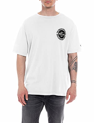 Replay T-shirt męski z krótkim rękawem z nadrukiem, 001 White, XS