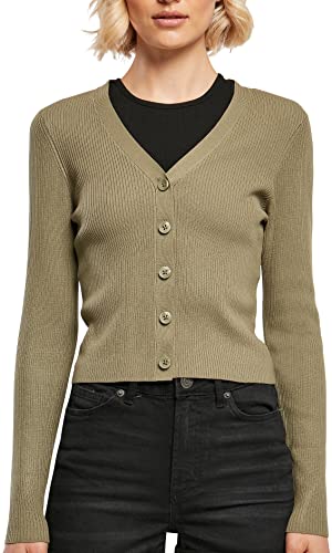 Urban Classics Damski sweter z krótkim rękawem Rib Knit Cardigan, khaki, XL