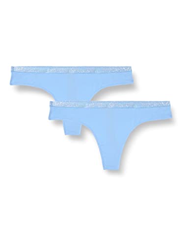 Emporio Armani Women's Basic Cotton Thong Majtki Stringi (Paczka 2) Damskie, Periwinkle, M