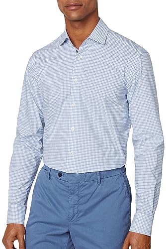 Hackett London Męska koszula w paski Mel Check Eng, Biały (biały/niebieski), S