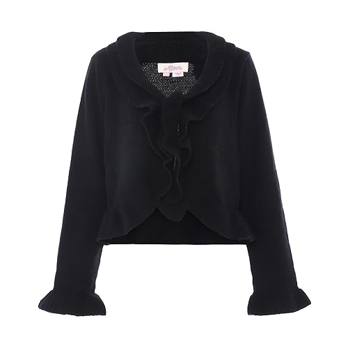 Aleva Damski sweter z dzianiny w stylu vintage z dekoltem w serek i falbankami czarny rozmiar, czarny, XL