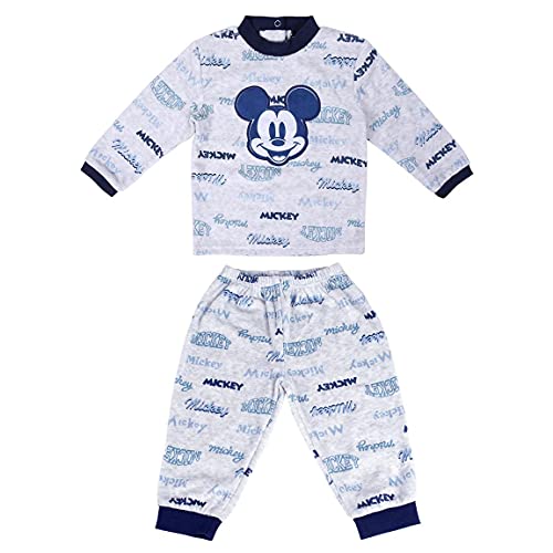 CERDÁ LIFE'S LITTLE MOMENTS Piżama dziecięca Mickey Mouse na zimę, welur, 80% bawełna, 20% poliester, oficjalny licencjonowany produkt Disney, szary, normalny rozmiar dla niemowląt