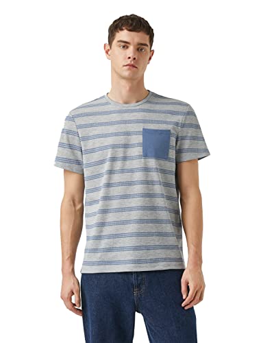 Koton Męski T-shirt w paski, Szary pasek (04K), XXL