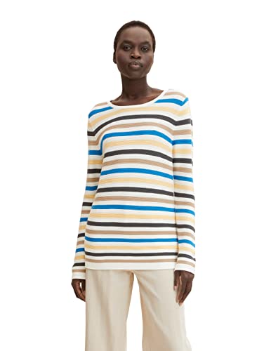 TOM TAILOR Damski Sweter z dzianiny z bawełny organicznej 1016350, 30353 - Blue Multicolor Stripe, XS
