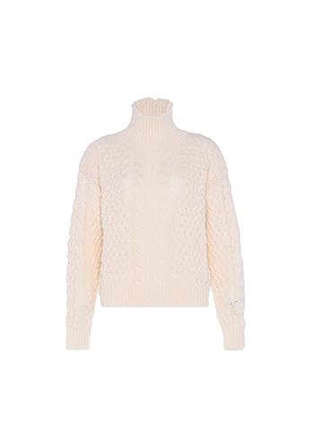 faina Damski sweter z wysokim dekoltem, modny sweter z dzianiny, biały, rozmiar XL/XXL, biały (wollweiss), XL