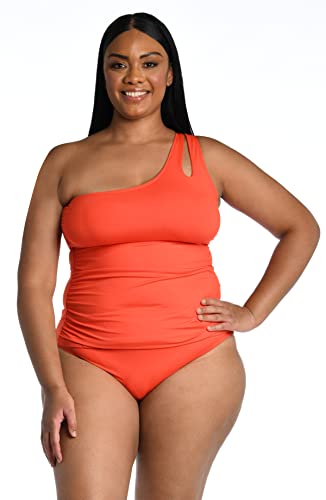 La Blanca Damski strój kąpielowy z bogini wyspa z jednym ramieniem dziurka od kluczy tankini top, Paprika, 20 Plus