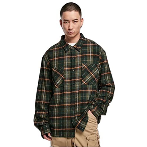 Urban Classics Męska koszula Boxy Fane Check, Bottlegreen/Orange, XL