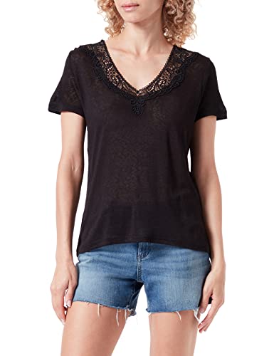 ONLY Women's ONLNICKI S/S V-Neck Mix TOP JRS t-shirt, czarny, S