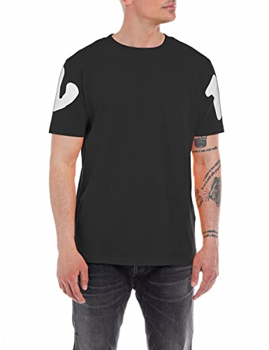 Replay Męski T-shirt z krótkim rękawem z nadrukiem XXL, Black 098, M
