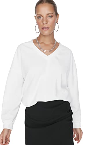 Trendyol Damska bluza oversize z dekoltem w serek, Ecru, S