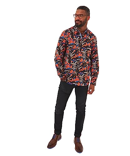 Joe Browns Męska koszula z długim rękawem Pop of Orange w kwiaty, czarna, XL, Czarny, XL
