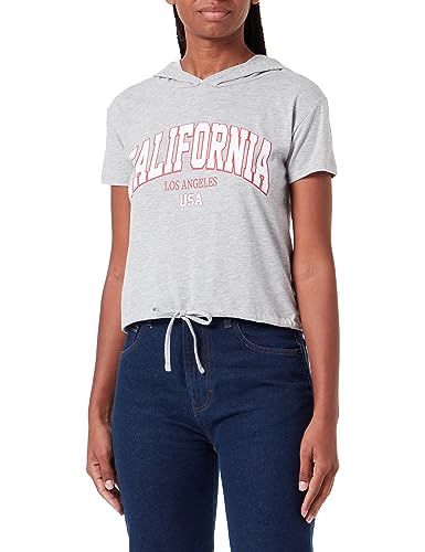 Koton Damska koszulka z krótkim rękawem z nadrukiem, Szary melanż (Grm), XL