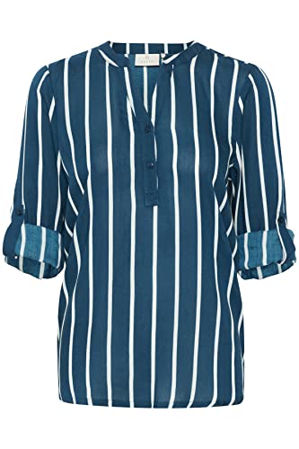 Damska bluzka z długim rękawem KAFFE V-Neck z guzikami Relaxed Fit damska, Legion Blue/Chalk Stripe, 38