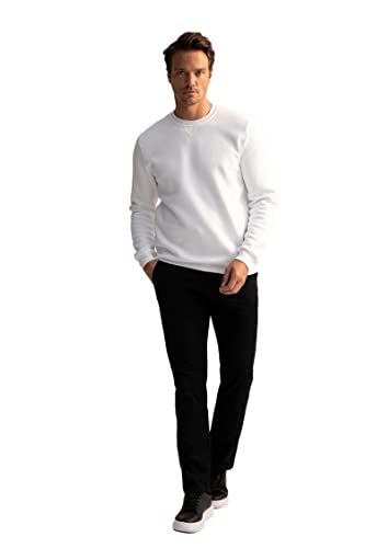 DeFacto Sweter z długim rękawem męski - okrągły dekolt bluza męska (biała, M), biały, M