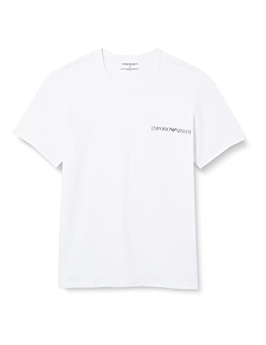 Emporio Armani Underwear Men's Crew Neck Core pasek z logo, 2-pak, biały, eclipse, M, White/Eclipse, M