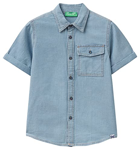 United Colors of Benetton Koszula męska 5MUPQQ001, Denim 901, S Dziecko Niebieski, Niebieski Denim 901