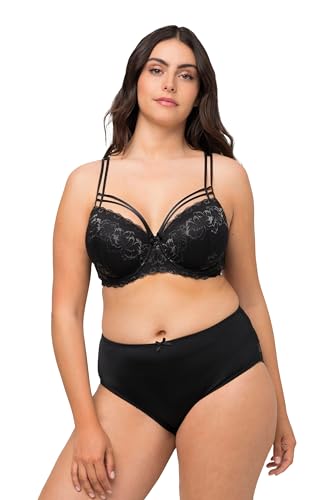 Ulla Popken Damski biustonosz z fiszbinami, miękki kubek, Crossed Straps, czarny, 110D