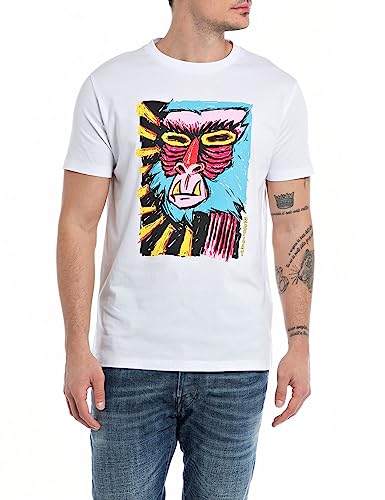 Replay Męski T-shirt M6642, 001 White, M, Biały 001, M