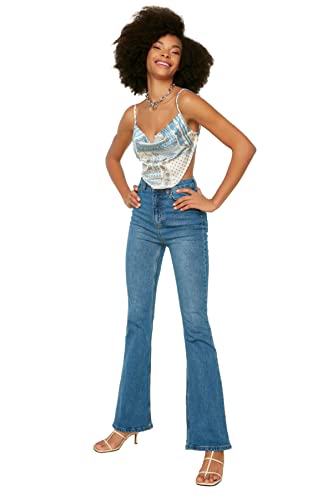 Trendyol Blue High Stan Flare Jeansy damskie, Niebieski, 42
