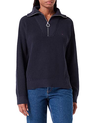 Tommy Hilfiger Damski sweter z zamkiem błyskawicznym Hayana Cable, Pustynne niebo, L
