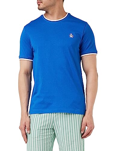 ORIGINAL PENGUIN - Koszulka męska, naklejka Pete bawełna organiczna Ringer Top, krótki rękaw, kontrastowy kolor, klasyczny niebieski, XS, Klasyczny Niebieski, M