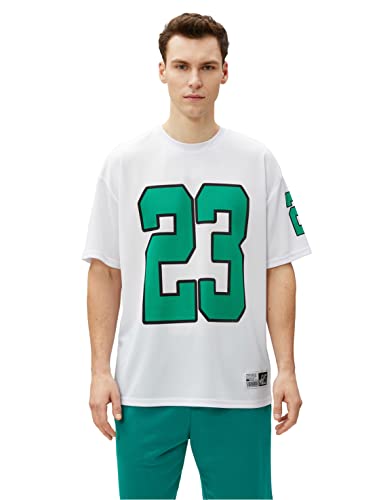 Koton Koszulka męska Oversized Varsity Embroidered Crew Neck Short Sleeve, biały (000), XL