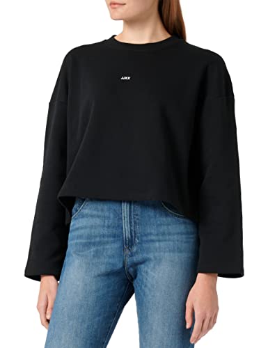 JACK & JONES Women's JXABBIE LS Wide Every Brush Crew SN bluza damska, czarna/nadruk: białe logo JXX, S