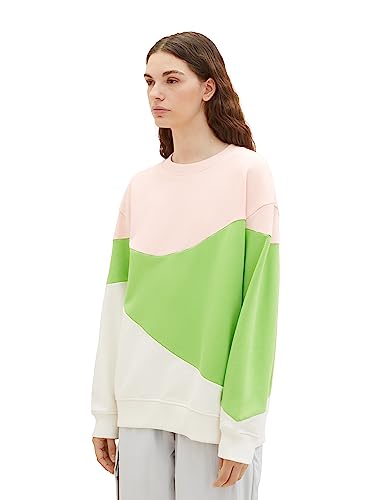 TOM TAILOR Denim Damska bluza oversized z blokiem kolorów, 32622-rose Green Offwhite Colorblock, L, 32622-Rose Green Offwhite Colorblock, L