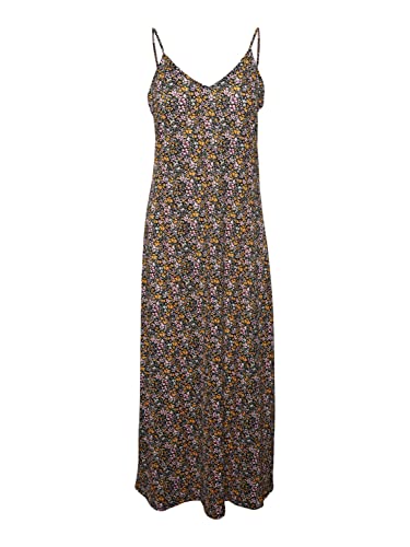 VERO MODA Damska sukienka VMJEASY Singlet Ankle Dress JRS, czarna/AOP: Cille Radiant Yellow, L, Czarny/Aop: żółty (cille Radiant Yellow), L