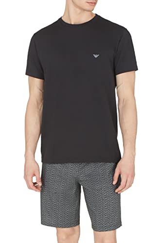 Emporio Armani Męski t-shirt i bermudy krótkie piżamy, zestaw piżamowy, Kwiaty/czarny, L