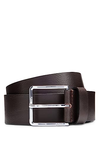 BOSS Ther-B&T Sz40 męski pasek z włoskiej skóry z klamrą z logo, Dark Brown202, 110