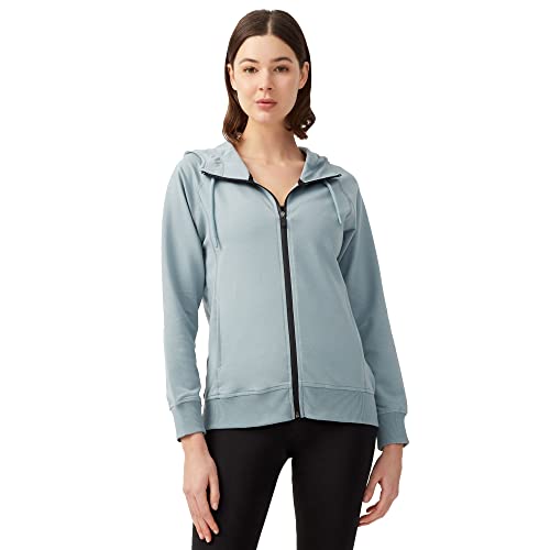 LOS OJOS Damska kurtka sportowa z zamkiem błyskawicznym na całej długości – slim fit z długim rękawem do jogi i ćwiczeń z kapturem, niebieski/szary, M