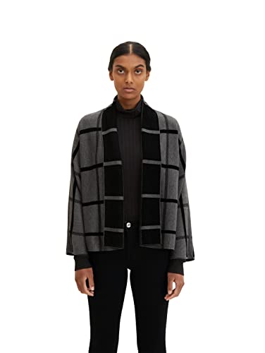 TOM TAILOR Damski Kardigan oversize z wzorem w kratkę 1034469, 30942 - Grey Knit Check Design, XXS