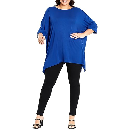 Evans Damska bluzka plus size Top Hanky Hem Plain Bluzka, Kobalt, 48-50-Du?e rozmiary