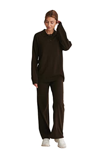 NA-KD Damski sweter polo oversize, Ciemny brąz, 40