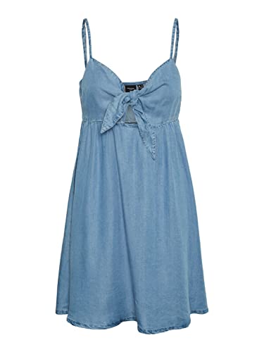 VERO MODA Damska sukienka Vmharper Sl Strap Bow Short Dress, niebieski (medium blue denim), S