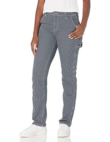 Dickies Damskie luźne proste spodnie stolarskie Hickory Stripe Work Utility, Płukany pasek hikory, 38