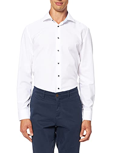 Seidensticker Męska koszula Slim Fit z długim rękawem popelina, biały, 42 PL