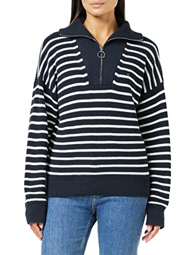 Tommy Hilfiger Damski sweter z zamkiem błyskawicznym w paski Hayana, Breton Stp/Ecru Desert Sky, L