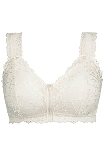 Ulla Popken Damski biustonosz z koronką, zamek błyskawiczny, bez fiszbin biustonosz, kremowy, 85