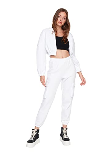 Trendyol Damskie spodnie dresowe o normalnej talii skinny fit, biały, XL