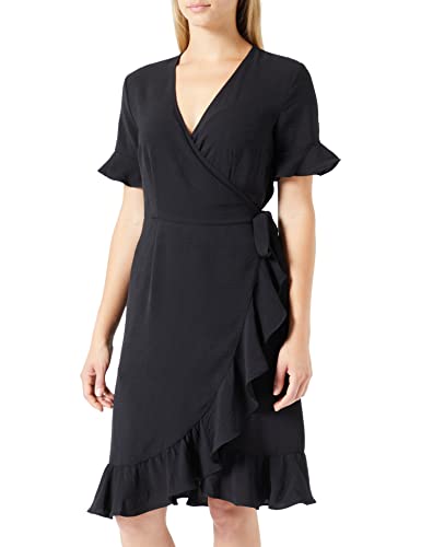 ONLY Sukienka damska Onlmette S/S Wrap Frill Dress WVN Cs sukienka kopertowa, czarny, S
