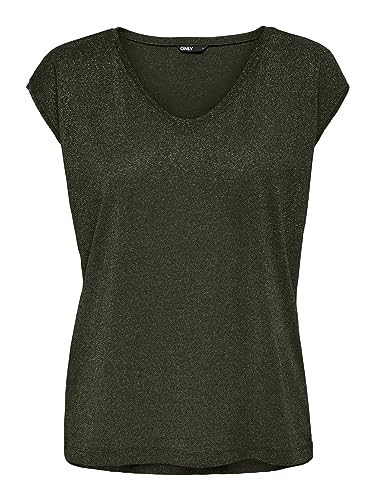 Bestseller A/S Onlsilvery S/S V Neck Lurex Top JRS Noos koszulka damska, Rosin/szczegóły: odcień w odcieniu lureksu, S
